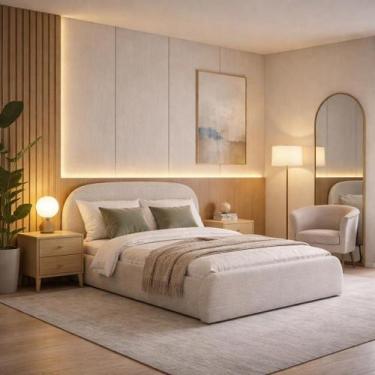 Imagem de Cama Queen Estofada Valentina 1.60m Base Baixa Design Contemporâneo - 