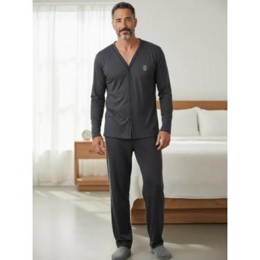 Imagem de Pijama Masculino Aberto com Botão Manga Longa e Calça Comprida Inverno