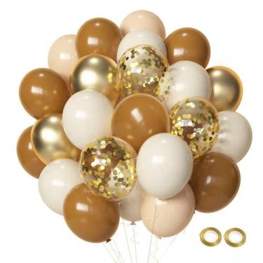 Imagem de Balões de Festa Aiwolf - Marrom, Areia, Branco e Dourado (12 polegadas