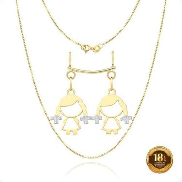 Imagem de Cordão 45cm Com Canga E Pingentes Filhos Ouro 18k - S.Demór Jóias, 2 M