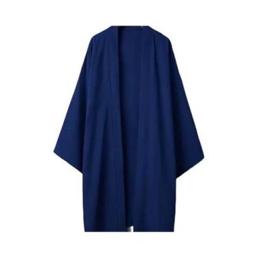 Imagem de Camisa Kimono Masculina De Manga Longa Em Cor Sólida Yukata Haori 6 Co