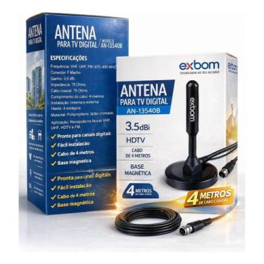 Imagem de Antena Digital Exbom An13540b Hdtv Base Magnética 4 Metros