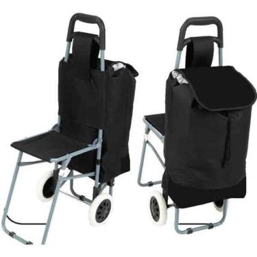 Imagem de Carrinho de Compras com Assento Dobrável Estrutura em Alumínio e Bolsa Impermeável Inox Yeet