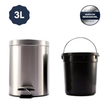 Imagem de Cesto de Lixo Inox 3L com Pedal Emborrachado e Balde Removível - HAI B