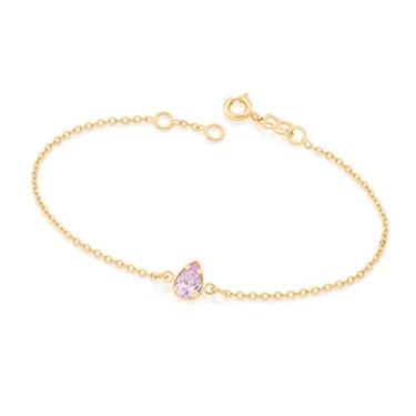 Imagem de Pulseira Rommanel Banhado Ouro Berloque Zircônia Gota Lilás 551583