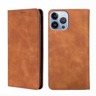 Imagem de Capa para celular Folio para iPhone 13/13 Pro/13 Pro Max, capa carteira flip de couro de luxo com compartimentos para cartões com suporte com fecho magnético e absorção de choque, marrom 2,13 Pro 15,1 cm