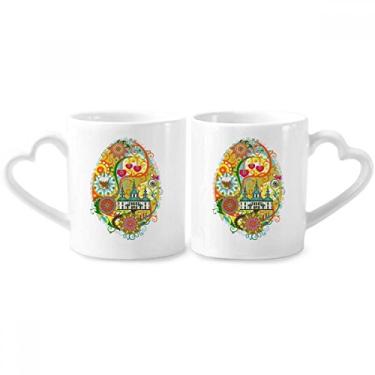 Imagem de Graffiti Street Culture Temple Cake Egg Couple Porcelain Mug Set Ceramic Lover Cup Heart Handle