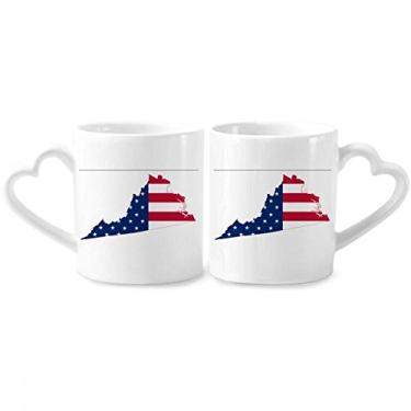 Imagem de Conjunto de canecas de porcelana para casais, bandeira e estrelas, mapa da Virgínia dos EUA, coração