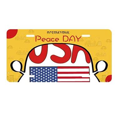 Imagem de DIYthinker Placa de carro com estampa vermelha da bandeira nacional americana para decoração de carro Dia da Paz