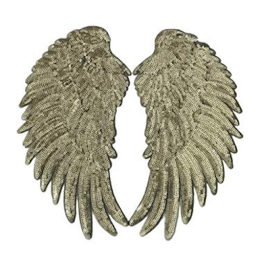 Imagem de Bonarty Emblemas de lantejoulas faça-você-mesmo com asas de anjo, ferro sobre costuras, apliques bordados para roupas faça-você-mesmo - Dourado