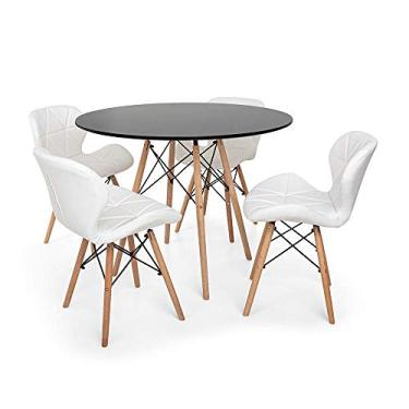 Imagem de Kit Mesa Jantar Eiffel 120cm Preta + 04 Cadeiras Slim - Branca