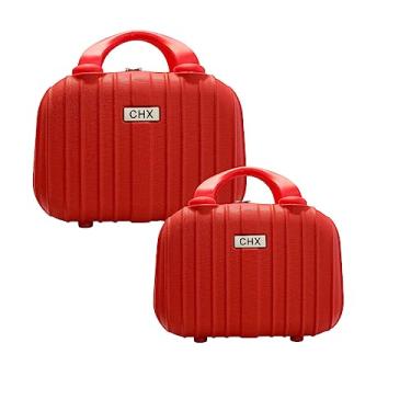 Imagem de Conjunto Frasqueira Feminina Viagem Maleta Necessaire Organizador rígida Abs Cor:Vermelho;Tamanho:P M