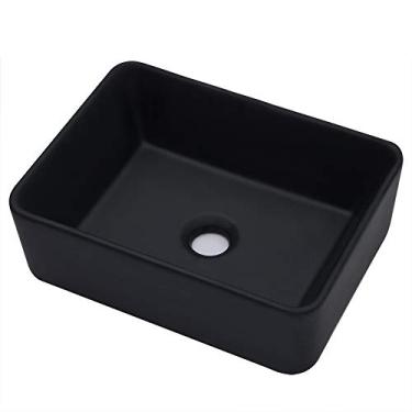 Imagem de Kichae Pia de vaso retangular de 40,6 cm x 30,5 cm - Moderno acima de porcelana preta fosca cerâmica vaso de banheiro Vanity Sink Bowl Art Basin