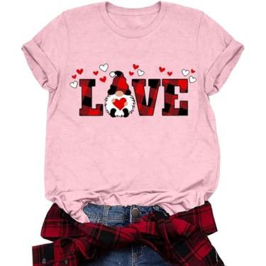 Imagem de Camisetas femininas com estampa de coração de amor para Dia dos Namorados Buffalo Xadrez Love Camiseta Presente Dia dos Namorados, Rosa - 4, M