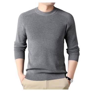 Imagem de Camisa masculina de malha de cor sólida gola rolê fina suéter justo pulôver inferior, Cinza, M