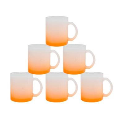 Imagem de MR.R Conjunto de 6 canecas de vidro laranja fosco de 325 ml, canecas de café com alça para transferência térmica de revestimento térmico