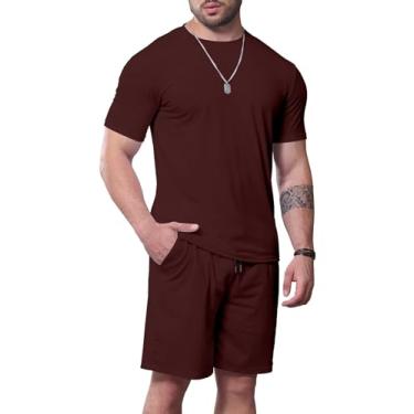 Imagem de Uni Clau Conjunto masculino de 2 peças, conjunto de camisa de verão e shorts, roupa casual de férias, Vermelho, M