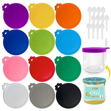 Imagem de Tampas de silicone para iogurte Oui – Pacote com 12 tampas Oui para iogurte Yoplait para tampas de pote de iogurte la fermiere, seladas contra vazamentos, tampas de silicone para potes de iogurte oui