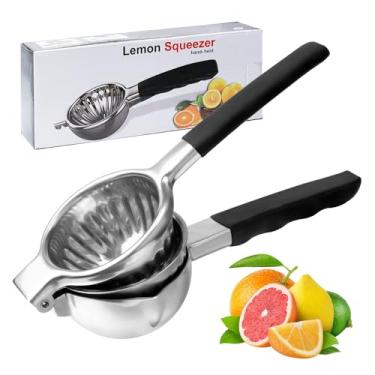 Imagem de Espremedor de limão de aço inoxidável, limão, limão e frutas com alças de silicone, espremedor de cítrico manual grande