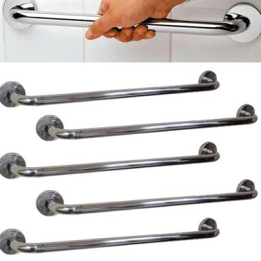 Imagem de Barra Alça Apoio Kit 5 Uni Aço Inox 50Cm Acessibilidade Criança Pcd De