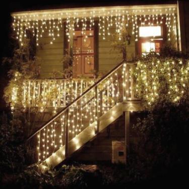 Imagem de Kit 5 Cascatas 400 Leds 10M C/ 8 Funções Morno C/ Fio Branco - Brillia