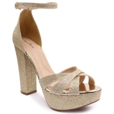 Imagem de Sandália Modarpe Meia Pata Salto Alto Grosso Feminina M45 (Dourado, BR, Adulto, Numérico, 35)