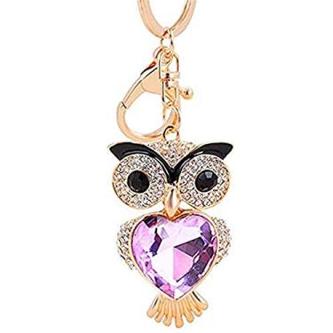 Imagem de Chaveiro feminino de liga de strass de abacaxi amarelo moderno para carro ou bolsa, Coruja roxa clara, P