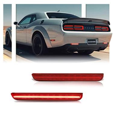 Imagem de GSOWO 2 peças de luzes refletoras de para-choque traseiro de LED para Dodge Challenger 2015-2022, lâmpadas traseiras vermelhas com lente vermelha, kit de luz refletora de chips de LED 80-SMD, acessório para carro - lente vermelha