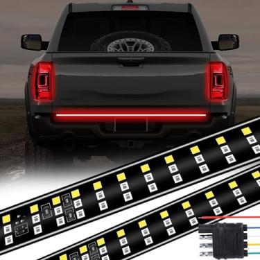 Imagem de AHMURZOE Barra de luz LED de porta traseira de três fileiras para caminhões, faixa de luz de porta traseira com luzes reversas de seta de freio (152 cm - fileira tripla)