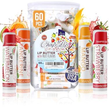 Imagem de CHAP-LIP Bálsamo labial original hidratante a granel com sabores de frutas, óleo de coco e manteiga de cacau - Pacote de terapia labial para homens e mulheres - Feito nos EUA, pacote com 60