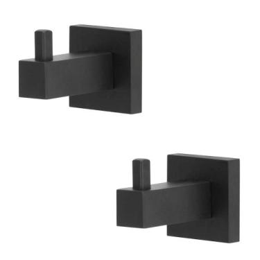 Imagem de Kit 2 Porta Toalha Cabide Preto/Black Para Banheiro Quadrado - Modelar