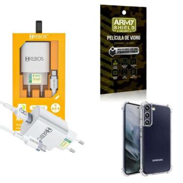 Imagem de Kit Carregador Turbo + Capinha Samsung S22 Plus + Película 3D - HRebos