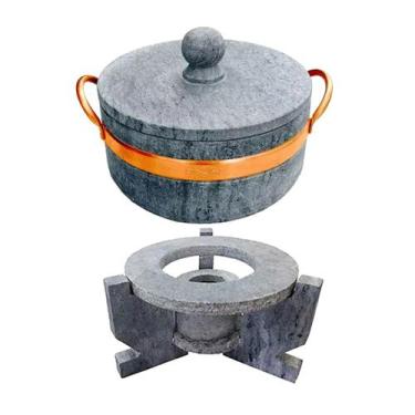 Imagem de Fogareiro Réchaud G e Caçarola 800ml Alça Cobre Pedra Sabão - Industri