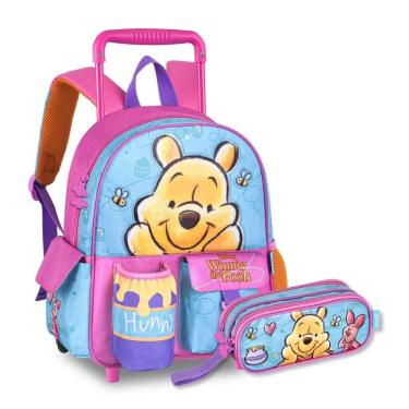 Imagem de Kit Escolar Mochila Carrinho Com Estojo Duplo Ursinho Pooh