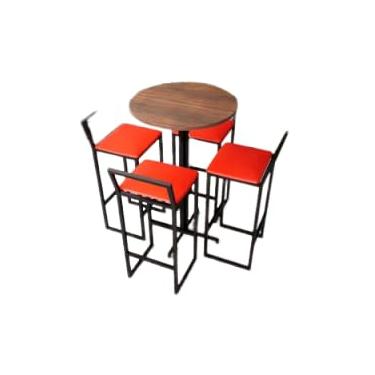 Imagem de Conjunto Mesa Alta Bar Bistrô Redonda Imbuia 4 Banquetas Confort Estofado Industrial Black (VERMELHO)