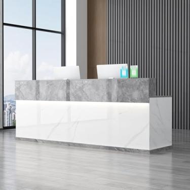 Imagem de Mesa de recepção com balcão, recepção de recepção grande, balcão de recepção de escritório com gavetas bloqueáveis, mesa de balcão de caixa de varejo em pé, branco T 3,47 cm x 59,9 cm x 99,8 cm