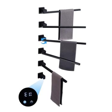 Imagem de QREZAA Aquecedor de Toalhas Inteligente com Wi-Fi para Banheiro 93 W, Preto, Toalheiro Aquecido, Toalheiro Giratório de 180°, Temporizador Integrado, 115 ° F A 145 ° F, 5 Barras, A (, Preto)