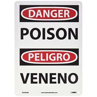 Imagem de NMC ESD463RB Placa bilíngue OSHA, legenda "DANGER - VENENO", 25 cm de comprimento x 35 cm de altura, plástico rígido, preto/vermelho em branco