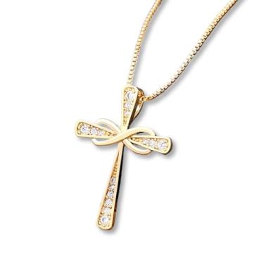 Imagem de Colar Feminino Crucifixo "Crystal Cross" – Banhado a Ouro com Zircônias – Corrente 45cm – Estilo, Fé e Custo-Benefício