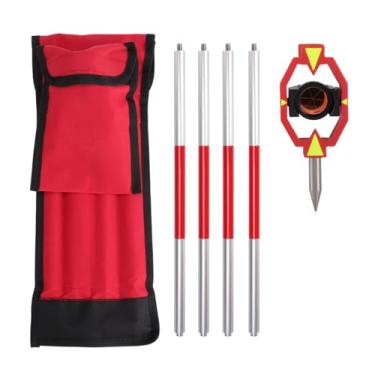 Imagem de DMITER Conjunto de mini prisma com 4 polos de ferramentas de levantamento para instrumentos de estação total - Deslocamento constante de prisma de 0 mm - Kit de mastro de prisma de nível profissional