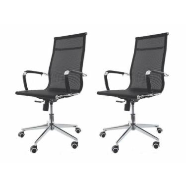 Imagem de Kit 2 Cadeiras De Escritório Presidente Charles Eames Mesh Preta - Cad