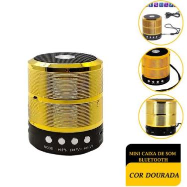 Imagem de Mini Caixa Caixinha De Som 887 Portátil Bluetooth Dourada com Rádio FM