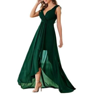 Imagem de Mgiacy-Surplice Frente Ruffle Guarnição Prom Dress, BR-G, verde