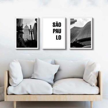 Imagem de Kit 3 Quadros Decorativos Cidade De São Paulo 33x24cm - com vidro - Qu