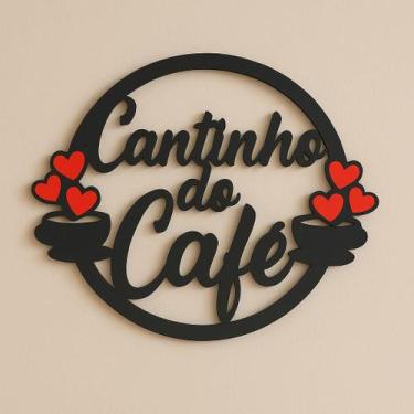 Imagem de Placa Cantinho do Café MDF Preto  Parede Cozinha Sala  Corações Decora