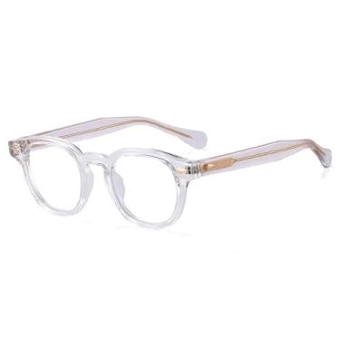 Imagem de Armação de óculos feminina, moderna, transparente, retrô, masculina, com dobradiça de mola, rebites (transparente)