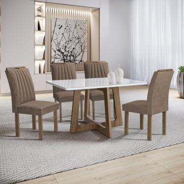 Imagem de Mesa Arizona 120cm Com 4 Cadeiras Arizona Tampo Smart Plus Com Vidro Chocolate-off White-bege Escuro