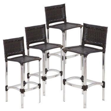 Imagem de Kit 4 Banquetas Alta Madri Alumínio Fibra Sintética Pedra Ferro Trama Original