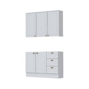 Imagem de Cozinha Modulada 2 Peças 5 Portas 3 Gavetas Henn Americana Branco