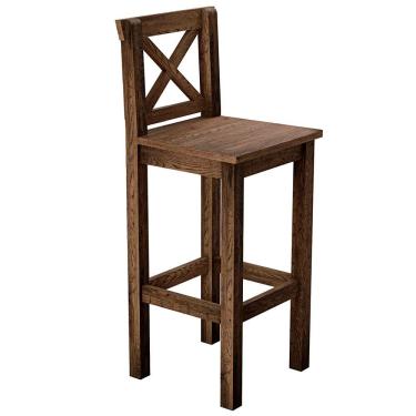 Imagem de Banqueta Alta Rústica Com Encosto Arizona Base Fixa De Madeira Maciça Pinus W02 Imbuia - Lyam Decor